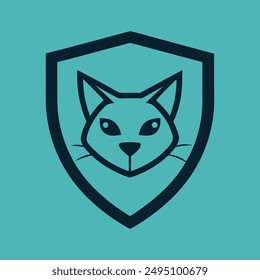 Cat head inside shield vector illustration for logo t-shirt or any other else