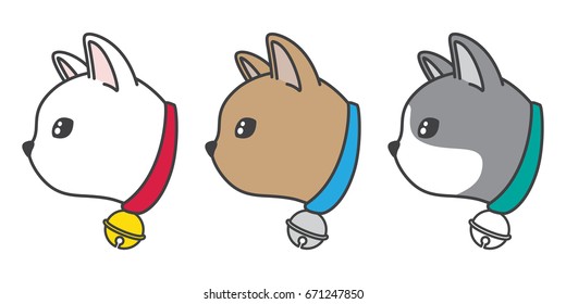 Cat head kitten collar bell vector illustration. cartoon
