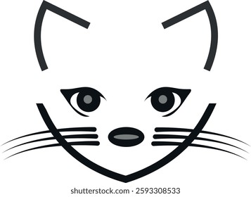 Cat Head Line Art Black White: .