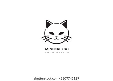 Cat head line icon. Simple pet face pictogram, black and white linear drawing. illustration 