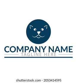 Cat head logo design. Cute cat face outline icon