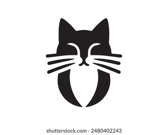 Cat head logo design icon symbol vector template. Silhouette cat head logo