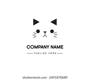 Cat Head Logo Design-Symbol. Katze Tier-Logo-Typ Konzept Lineart Stil. Vektorillustration.