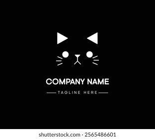 Cat head logo design icon isolated on black background. Vector illustration.