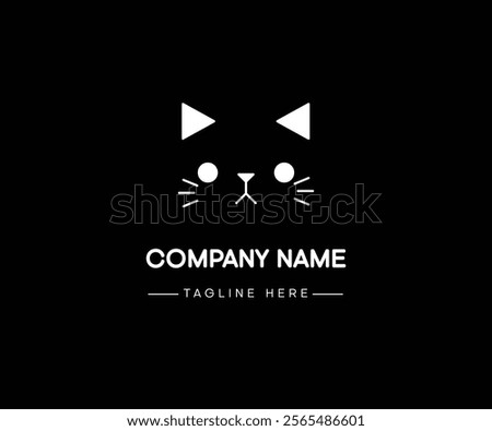 Cat head logo design icon isolated on black background. Vector illustration.