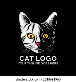 cat head logo design inspiration, Design element for logo, poster, card, banner, emblem, t shirt. Vector illustration