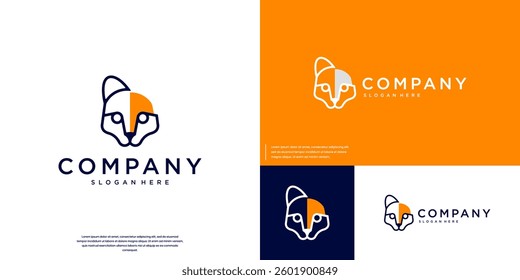 cat head logo, minimalist line art, design vector template.