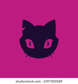 Cat head logo. Modern and dark drawing. Pastel Goth Symbol.