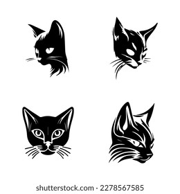cat head logo silhouette collection set hand drawn illustration