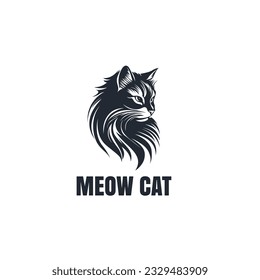 Cat head logo silhouette. Hipster animal emblem for t shirt design. Black vintage tattoo. Vector illustration
