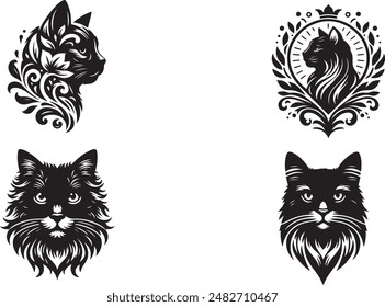 Cat head logo, cat head silhouette vector art illustration.