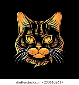 Katzenkopf-Logo. Aufkleber oder Etikett mit Katzenkopf. Feines Haustier mit Whiskern. Vektorgrafik