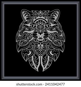 Cat head mandala arts isolated on black background.