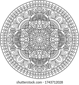 cat head mandala coloring book. t-shirt print