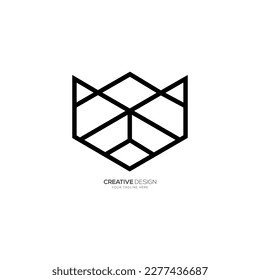 Cat head with minimal line art creative logo