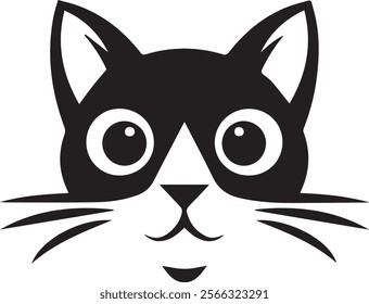 A Cat head minimalist, vector illustration, cat logo on white background