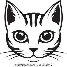 A Cat head minimalist, vector illustration, cat logo on white background