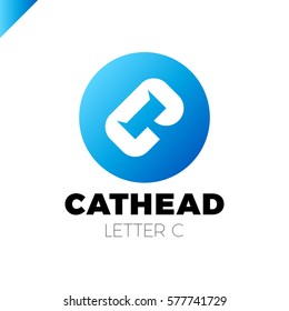 cat head negative shape on letter c logo