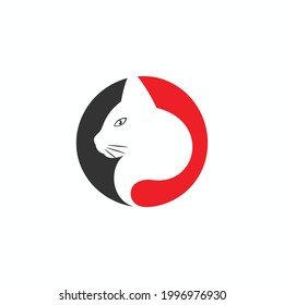 Cat head negative space logo or icon design