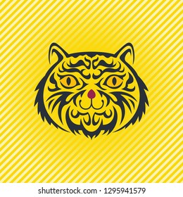 cat head in ornament. illustration. vector