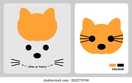 Cat head pattern for kids crafts or paper crafts. Vector illustration of cat puzzle. cut and glue patterns for children's crafts.