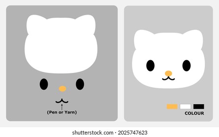 Cat head pattern for kids crafts or paper crafts. Vector illustration of cat head puzzle. cut and glue patterns for children's crafts.