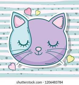 cat head pet animal with hearts