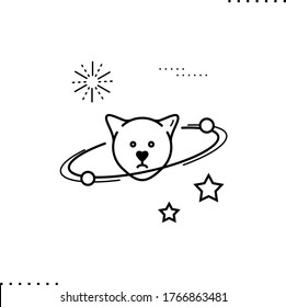 Cat head and planets, stars  vector icon in outlines