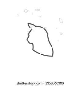 Cat Head Profile Vector Line Icon. Pet Supplies Symbol, Pictogram, Sign. Light Abstract Geometric Background. Editable Stroke. Adjust Line Weight. Design with Pixel Perfection.
