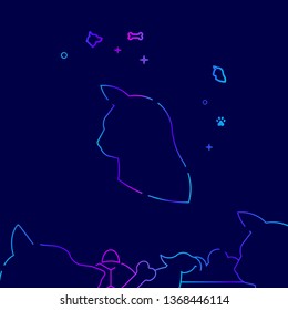 Cat Head Profile Vector Line Illustration. Pet Gradient Icon, Symbol or Pictogram, Sign. Dark Blue Background. Related Bottom Border.