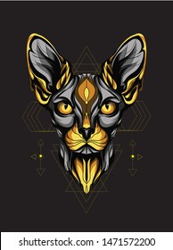 cat head with sacred geometry pattern