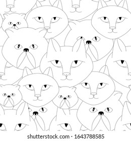 Cat head seamless pattern. Cartoons funny monochrome endless background stock vector illustration for web, for print