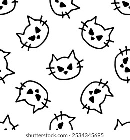 Cat head seamless pattern doodle vector on white background