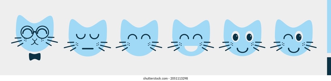 cat head set cartoons emoticon icon isolated on white background