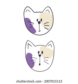Cat head set. Set of cute cats. Vector isolated on white background. Free drawing style