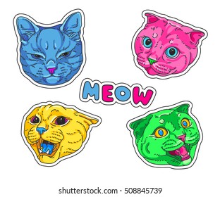 Cat head set. Vector illustration