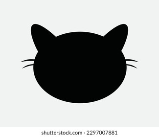 Cat Head Shape Icon. Black Silhouette Pet Animal Kitty Feline Kitten Face Character Blank Sign Symbol Artwork Graphic Illustration Clipart Vector Cricut