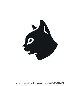 Cat head side simple glyph icon. Vector solid isolated black illustration.