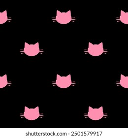 Cat head silhouette. Kitten head in doodle style for designing baby clothes. Hand drawn seamless pattern. Vector