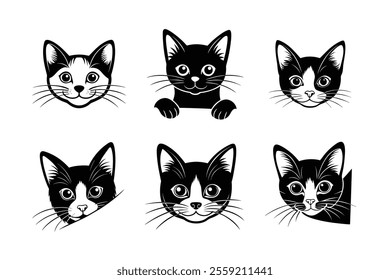 Cat Head Silhouette Set – Elegant Feline Vector Collection perfect for pet branding, creative projects, and animal-themed artwork