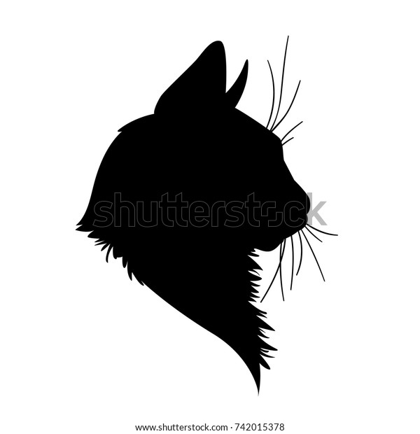 猫の頭のシルエット 白い背景に白黒のスタイルのベクターイラスト デザインのエレメント ペットの鼻口の黒い形 ふわふわした毛 ステンシル プロファイル のベクター画像素材 ロイヤリティフリー