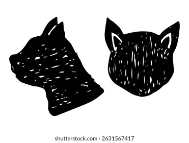 Cat head silhouettes vector animal pet hand-drawn sketch logo concept.