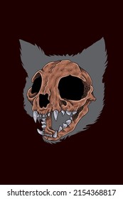 Cat head skull vector illustration