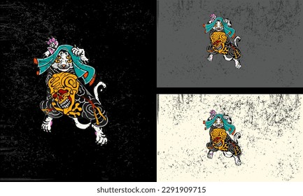 cat with head skull vector illustration mascot design