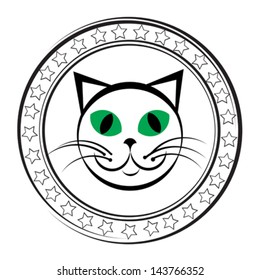 Cat head stamp with stars isolated on white