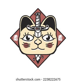 Cat head with sword vector illustration