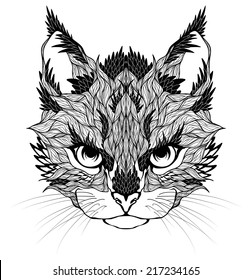 CAT head tattoo. psychedelic