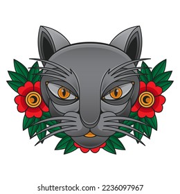 cat head tattoo, vector EPS 10