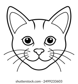 Cat Head Vector Illustration - Cartoon, Clipart, Line Art Design