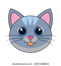 Cat Head Vector Illustration - Cartoon, Clipart, Line Art Design